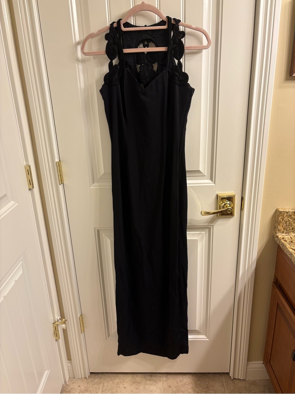 Jessica McClintock Gunne Sax Size 5/6 Black Long Dress Embroidered Cut Out Gown